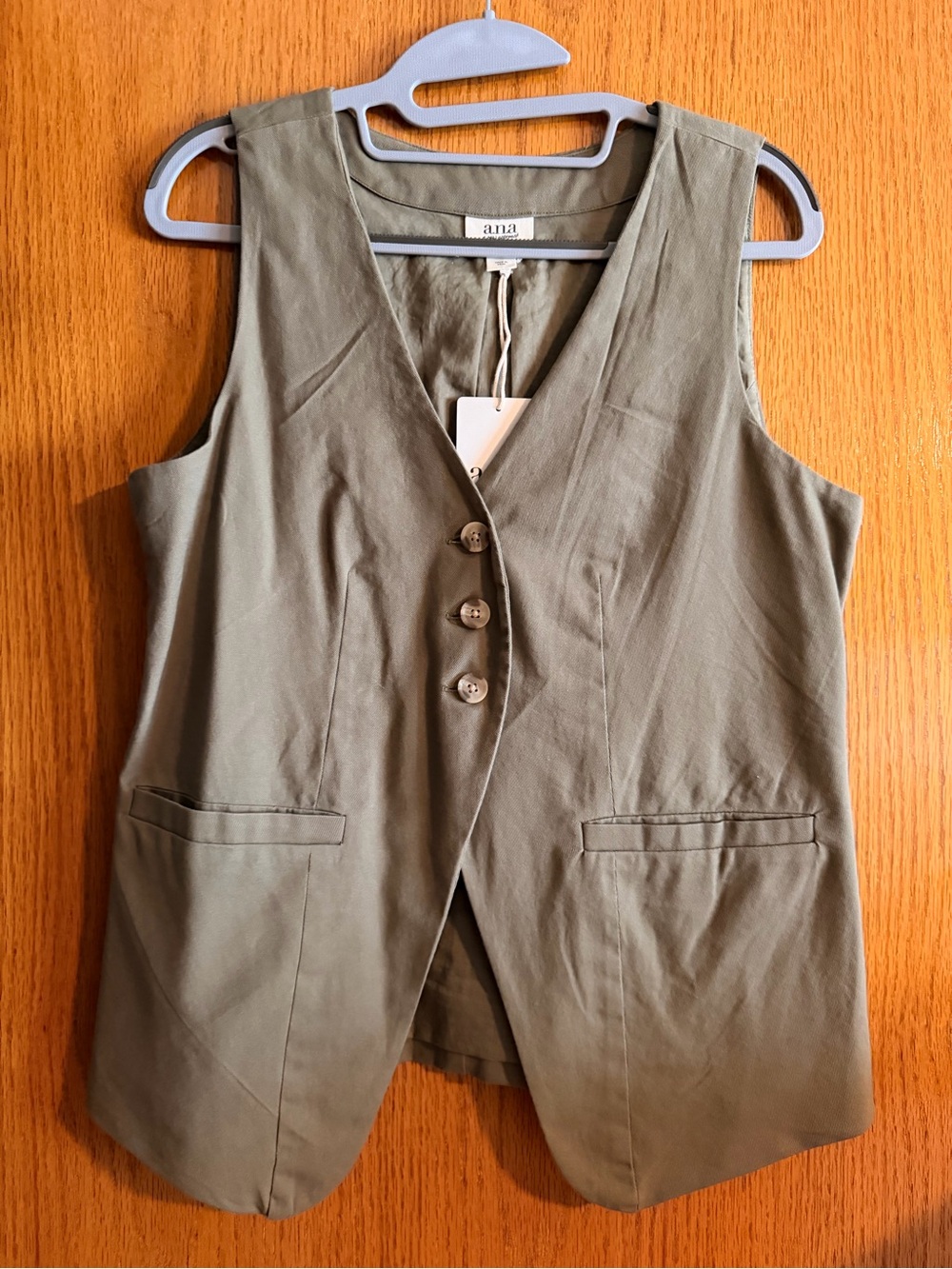 a.n.a Olive Green Sleeveless Button Front Vest